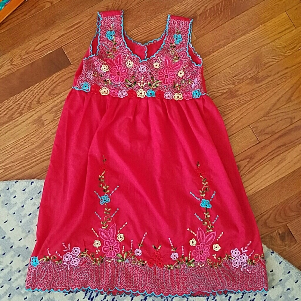 100% cotton red Mexican embroidered S dress